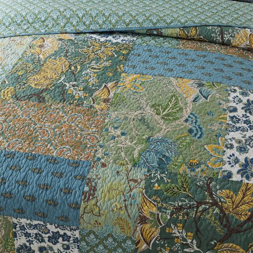 Colcha de Patchwork de Algodon NEWLAKE, Juego de Colcha de 3 Piezas con Bordado Real Cosido a Mano, Juego de Cubrecamas Matelasse Reversible, Verde Jardin de Granja, Tamano King - Imagen 5