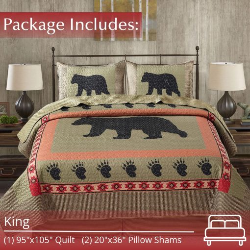Coleccion de Edredones Virah Bella - Juego de Ropa de Cama Estampado de Oso y Pata, 3 Piezas King - Edredon Reversible con 2 Fundas de Almohada a Juego - Imagen 3