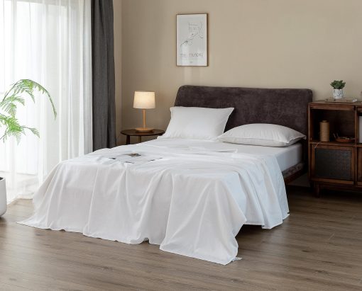 Juego de sabanas de lino EVERLY tamaño gemelo, 100% lino puro frances juego de sabanas de 3 piezas (1 sabana plana, 1 sabana ajustable, 1 funda de almohada) ideal para personas que duermen calientes, juego de ropa de cama natural a la piedra con bolsillos profundos - Blanco - Tamaño gemelo - Imagen 2