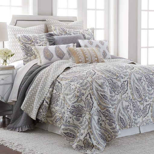 Juego de edredon Levtex Home - Tamsin Gris - Edredon Full/Queen + Dos Fundas de Almohada Estandar - Estilo Moderno Paisley - Gris Topo Blanco - Tamano del Edredon (88x92 pulg.) y Tamano de la Funda de Almohada (26x20 pulg.) - Reversible - Algodon