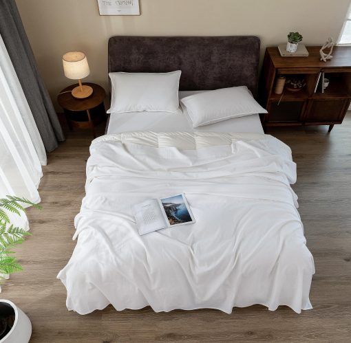 Juego de sabanas de lino EVERLY tamaño gemelo, 100% lino puro frances juego de sabanas de 3 piezas (1 sabana plana, 1 sabana ajustable, 1 funda de almohada) ideal para personas que duermen calientes, juego de ropa de cama natural a la piedra con bolsillos profundos - Blanco - Tamaño gemelo - Imagen 7