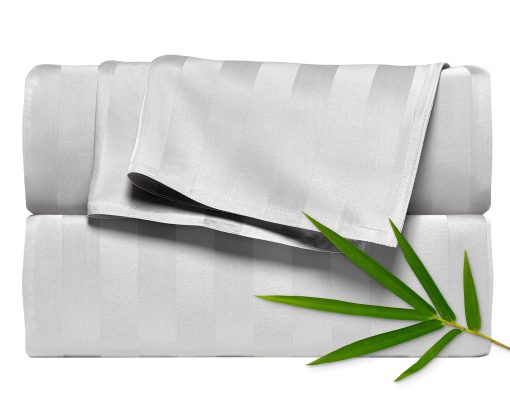 Juego de sabanas completas de bambu puro, genuino 100% viscosa organica derivada de bambu, suaves y frescas de lujo, costuras dobles, promesa de calidad de por vida (Full, Blanco Jacquard)