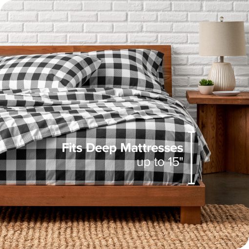 Juego de sabanas de franela estampadas Bare Home, 100% algodon, suave y pesado - Franela de doble cepillado para mayor suavidad y comodidad - Bolsillo profundo - Sabanas para cama (Split King, Buffalo Plaid - Blanco/Negro) - Imagen 5