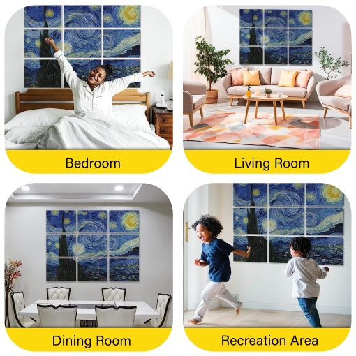 Paneles Acusticos de Arte de Pared PINWELIFE, Paneles Absorbentes a Prueba de Sonido para Hogar/Oficina, Decorativos Absorbentes para Reduccion de Ruido y Eco (48"x32", Van Gogh_The Starry Night) - Imagen 8