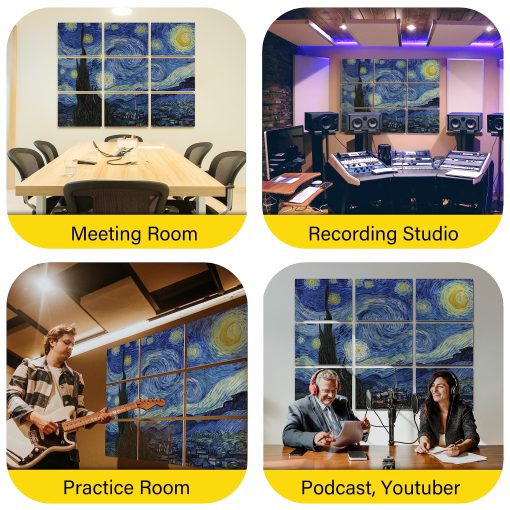 Paneles Acusticos de Arte de Pared PINWELIFE, Paneles Absorbentes a Prueba de Sonido para Hogar/Oficina, Decorativos Absorbentes para Reduccion de Ruido y Eco (48"x32", Van Gogh_The Starry Night) - Imagen 9