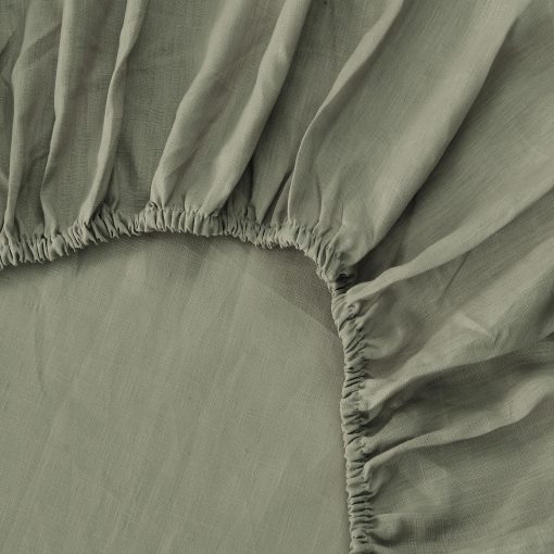 Juego de sabanas de lino europeo 100% puro - Juego de sabanas de cama Queen Size de 4 piezas - Transpirable para personas que duermen calientes y juego de ropa de cama duradero - 1 sabana encimera, 1 sabana ajustable, 2 fundas de almohada (Queen, Musgo) - Imagen 3