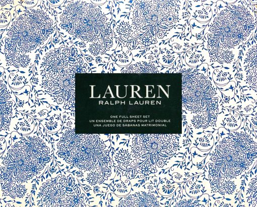 Juego de sabanas lujosas Lauren Home Collection - Bolsillos profundos se ajustan hasta 16'' - 100% algodon libre de arrugas de calidad hotelera de 4 piezas (Azul Charlotte, Full)