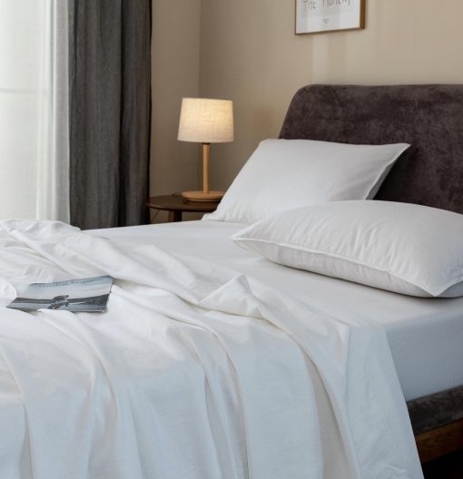 Juego de sabanas de lino EVERLY tamaño gemelo, 100% lino puro frances juego de sabanas de 3 piezas (1 sabana plana, 1 sabana ajustable, 1 funda de almohada) ideal para personas que duermen calientes, juego de ropa de cama natural a la piedra con bolsillos profundos - Blanco - Tamaño gemelo - Imagen 3