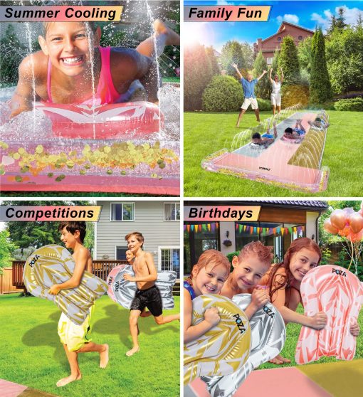 POZA Inflable Triple Deslizador Gigante con 3 Tablas de Bodyboard - Lujoso Juego de Agua Deslizante Triple con Rociador Incorporado, Carrera de Deslizamiento de Tres Carriles en el Patio Trasero - 18 Pies - Imagen 4