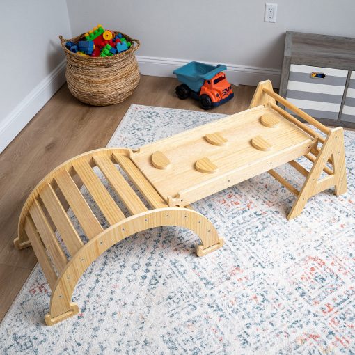 Set de Escalada Montessori Maple 5 en 1 de Avenlur - Gimnasio de Escalada para Bebes - Triangulo Escalador Plegable, Rampa de Escalada, Treparco, Tobogan, Balancin - Gimnasio Interior para Edades de 3 meses a 36 meses