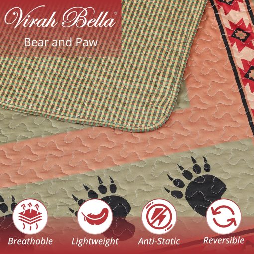 Coleccion de Edredones Virah Bella - Juego de Ropa de Cama Estampado de Oso y Pata, 3 Piezas King - Edredon Reversible con 2 Fundas de Almohada a Juego - Imagen 2