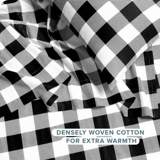 Juego de sabanas de franela estampadas Bare Home, 100% algodon, suave y pesado - Franela de doble cepillado para mayor suavidad y comodidad - Bolsillo profundo - Sabanas para cama (Split King, Buffalo Plaid - Blanco/Negro) - Imagen 6