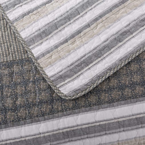 Juego de Edredon de Algodon Madrona 3 Piezas Soul & Lane - Tamano King con 2 Fundas de Almohada, Colcha Cuadrada Moderna y Masculina en Marron y Gris, Ropa de Cama a Rayas Contemporanea para Dormitorio de Hombres - Imagen 5