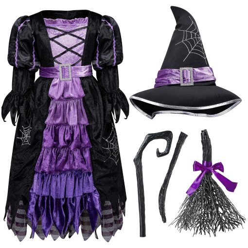 Disfraz de Bruja Encantadora Fairytale Witch con Escoba para Ninas (M 8-10) - Imagen 5