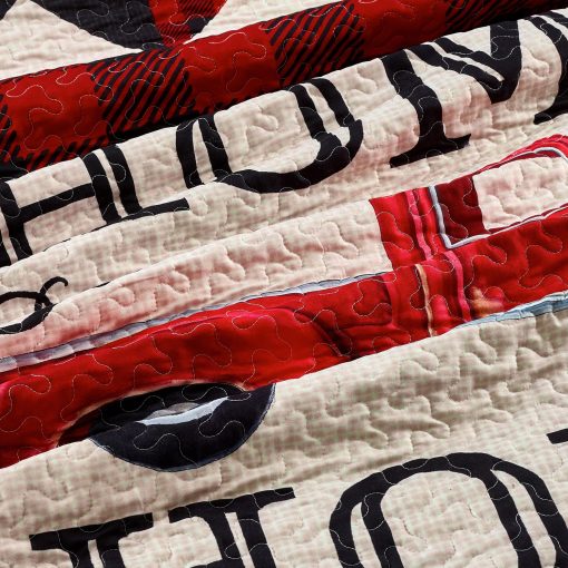 Juego de Cama de Edredon de Cabana de 3 Piezas para Rey - Camion Rojo Strain Home Sweet Home - Rustico Vida Silvestre Pais Reversible Edredon de Campamento con Fundas de Almohada Decorativas, Rojo/Blanco - Imagen 9
