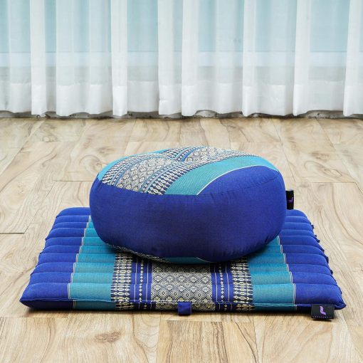 Set de Cojin de Meditacion Leewadee - 1 Cojin Zafu Pequeno y 1 Alfombra Zabuton Pequena Relleno de Kapok, Azul - Imagen 6