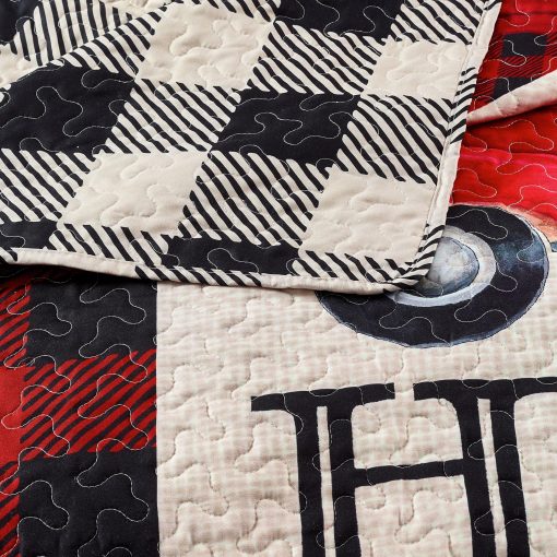 Juego de Cama de Edredon de Cabana de 3 Piezas para Rey - Camion Rojo Strain Home Sweet Home - Rustico Vida Silvestre Pais Reversible Edredon de Campamento con Fundas de Almohada Decorativas, Rojo/Blanco - Imagen 7