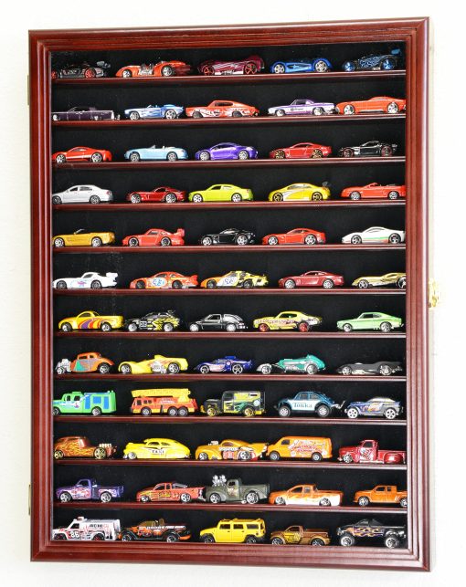 Exhibidor de modelos de coche a escala 1/64 de Hot Wheels y Matchbox con gabinete de pared y puerta UV de 98% - Cerezo - Imagen 2