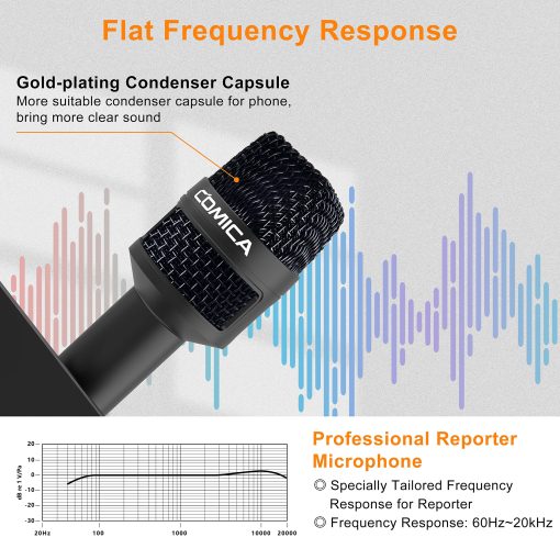 Microfono de entrevista de mano Comica, HRM-S Microfono de condensador cardioide TRRS de 3.5 mm para grabacion, discursos, escenario, microfono vocal para telefonos inteligentes, portatiles y camaras DSLR - Imagen 4
