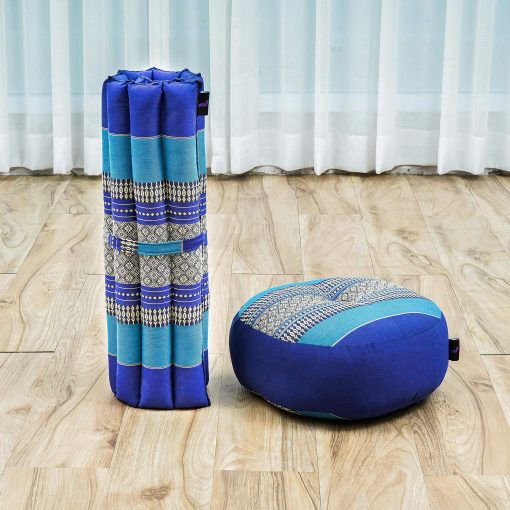Set de Cojin de Meditacion Leewadee - 1 Cojin Zafu Pequeno y 1 Alfombra Zabuton Pequena Relleno de Kapok, Azul - Imagen 7