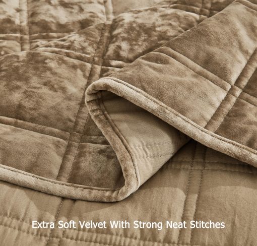 Chezmoi Collection Piers Juego de Edredon de Terciopelo Tan Oversized King, Set de 3 Piezas, Colcha de Terciopelo Desgastado, Ligero, para Todas las Estaciones - Reverso de Microfibra Cepillada con Doble Costura Cuadrada - Imagen 7
