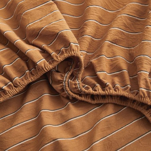 Juego de sabanas ajustables de algodon chambray a rayas retro Eikei estilo moderno de mediados de siglo con sensacion suave y arrugada natural (Cobre, King) - Imagen 2