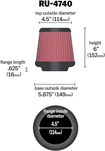 Filtro de aire de admisión universal K&N: alto rendimiento, - Imagen 3