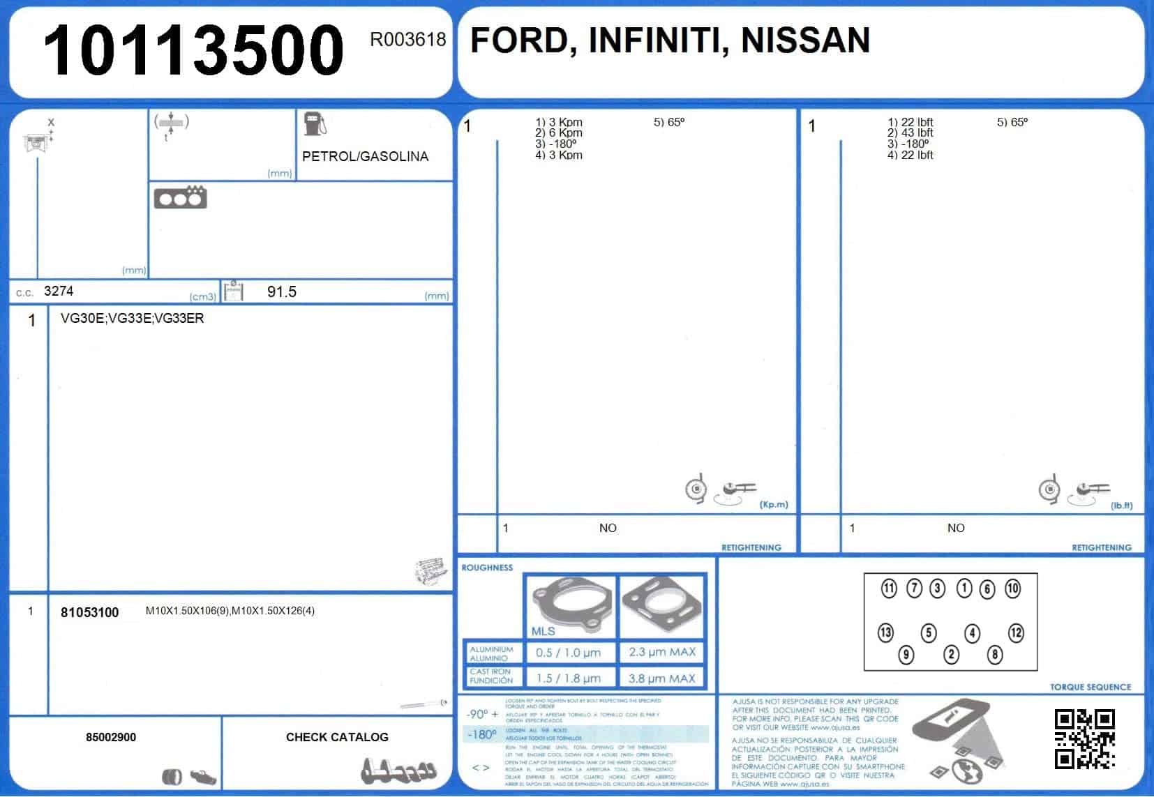Juego de Juntas de Culata del Motor Ajusa 52153600 - Imagen 3