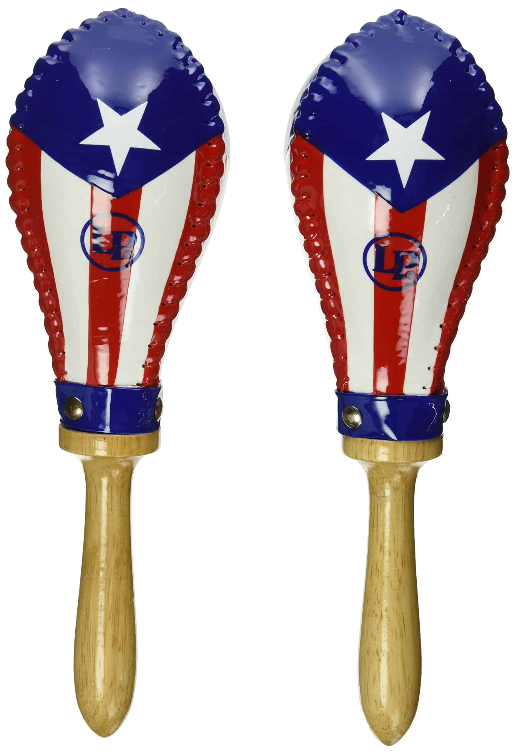Maracas de bandera puertorriqueña de piel cruda LP