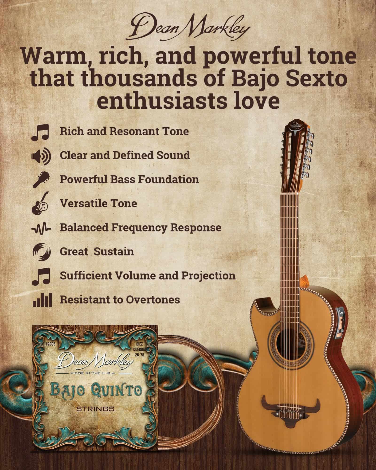 Dean Markley Doce Cuerdas Para Bajo Sexto, 28-92 SX, 80/20 - Imagen 5