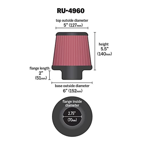 Filtro de aire de admisión universal K&N: Alto rendimiento, - Imagen 3