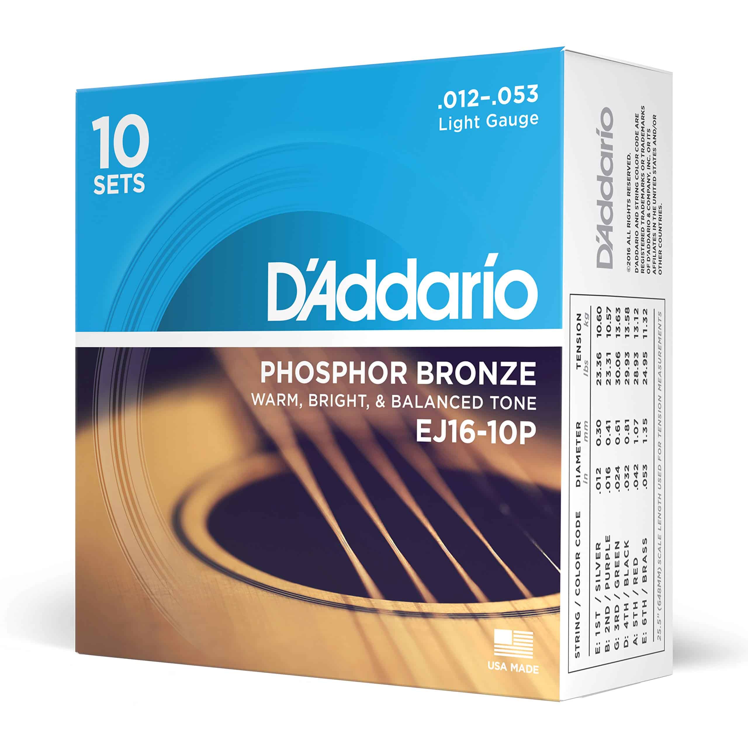 Cuerdas de Guitarra D'Addario - Phosphor Bronze - EJ16-10P