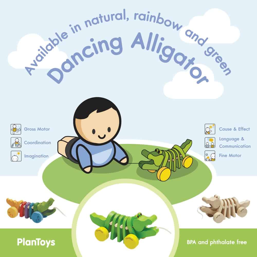 Juguete de Empuje y Tirón de Cocodrilo Bailarín PlanToys - - Imagen 6
