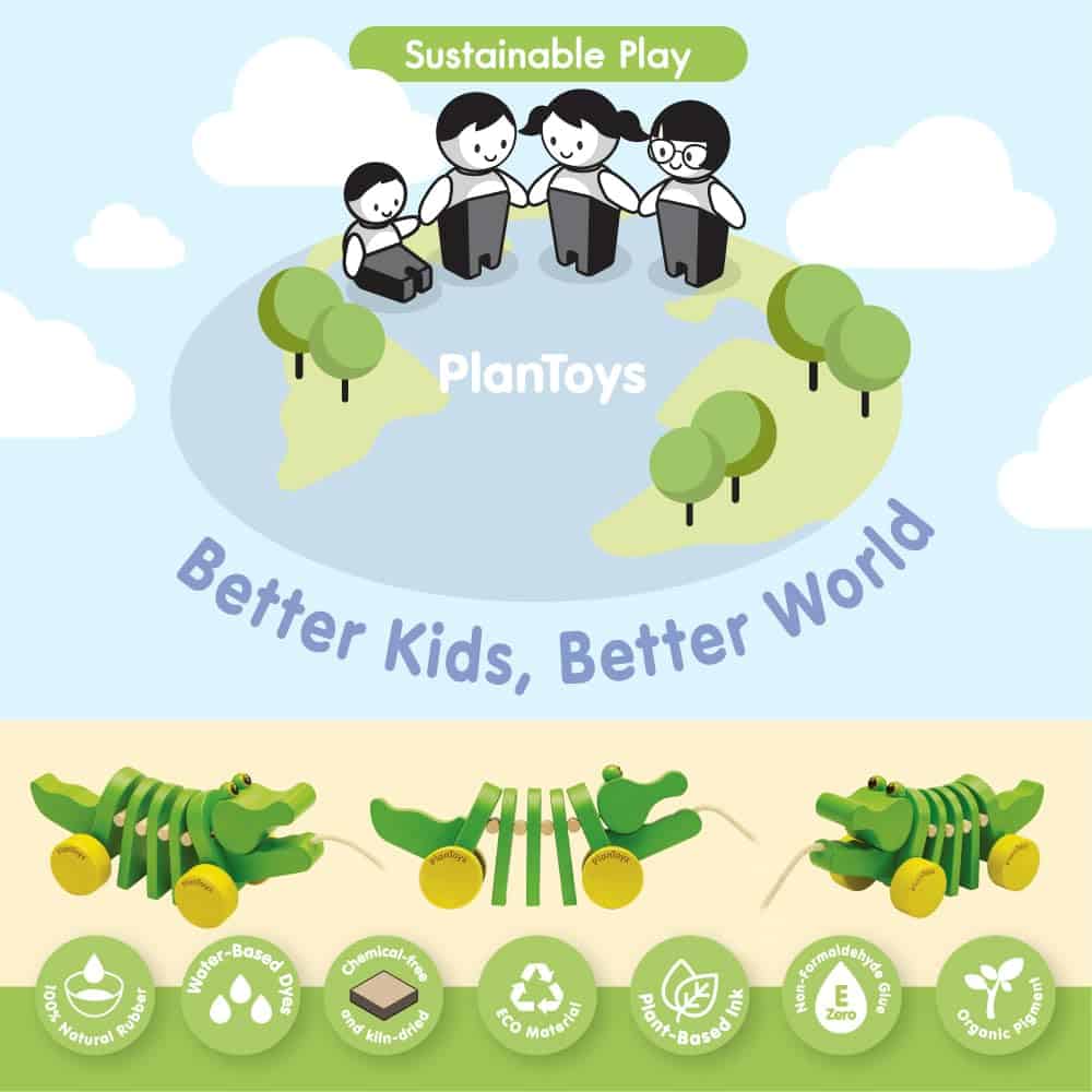 Juguete de Empuje y Tirón de Cocodrilo Bailarín PlanToys - - Imagen 3