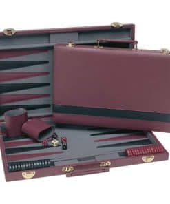 Juego de Backgammon WE Games, Funda de Cuero Borgoña/Negro,