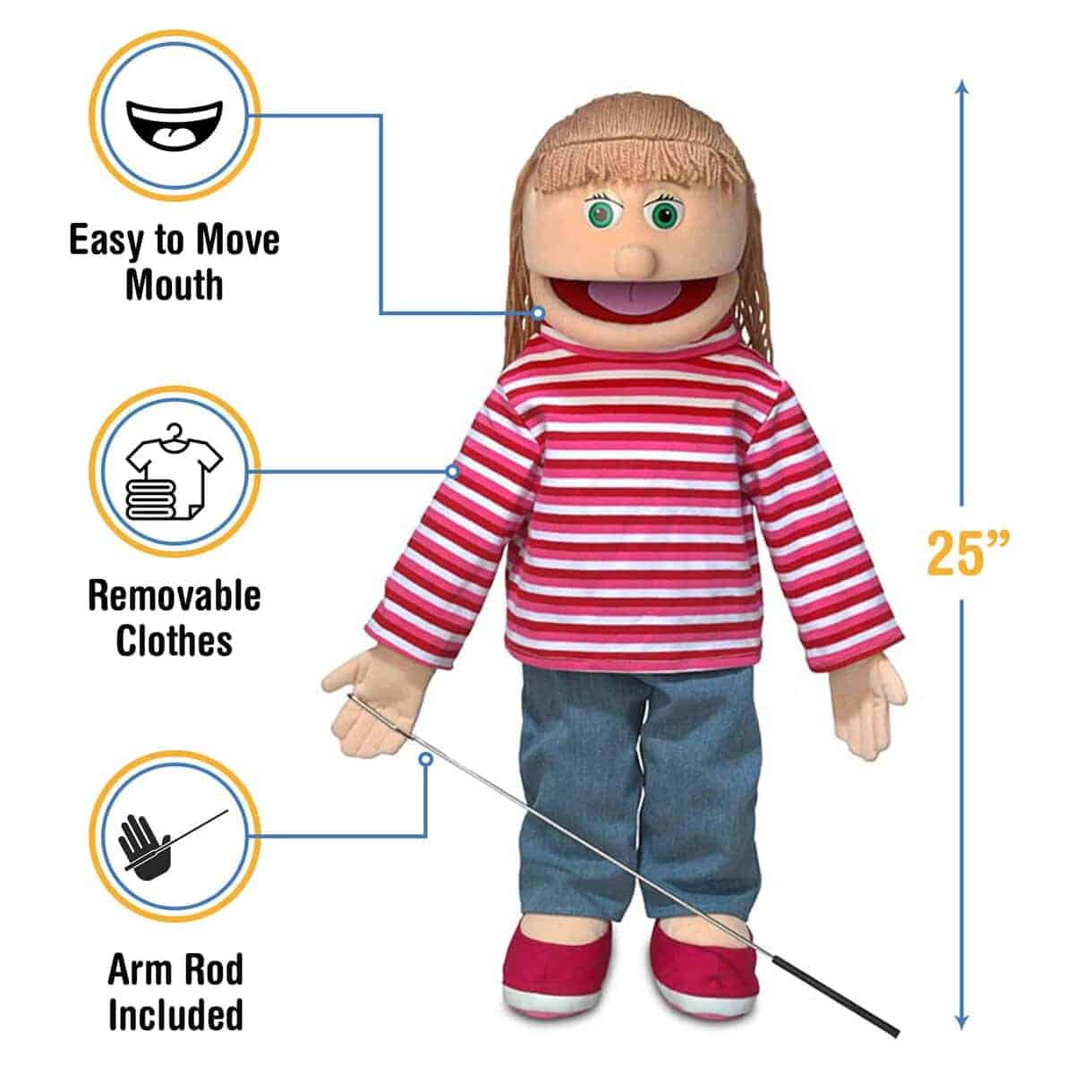 Marioneta de 25" Emily, Niña Melocotón, Cuerpo Completo, - Imagen 4