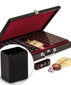 Mahjong Chino con Fichas Negras y Estuche de Madera - "Jet