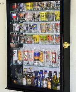 Gabinete exhibidor de vasos de chupito con espejo grande y