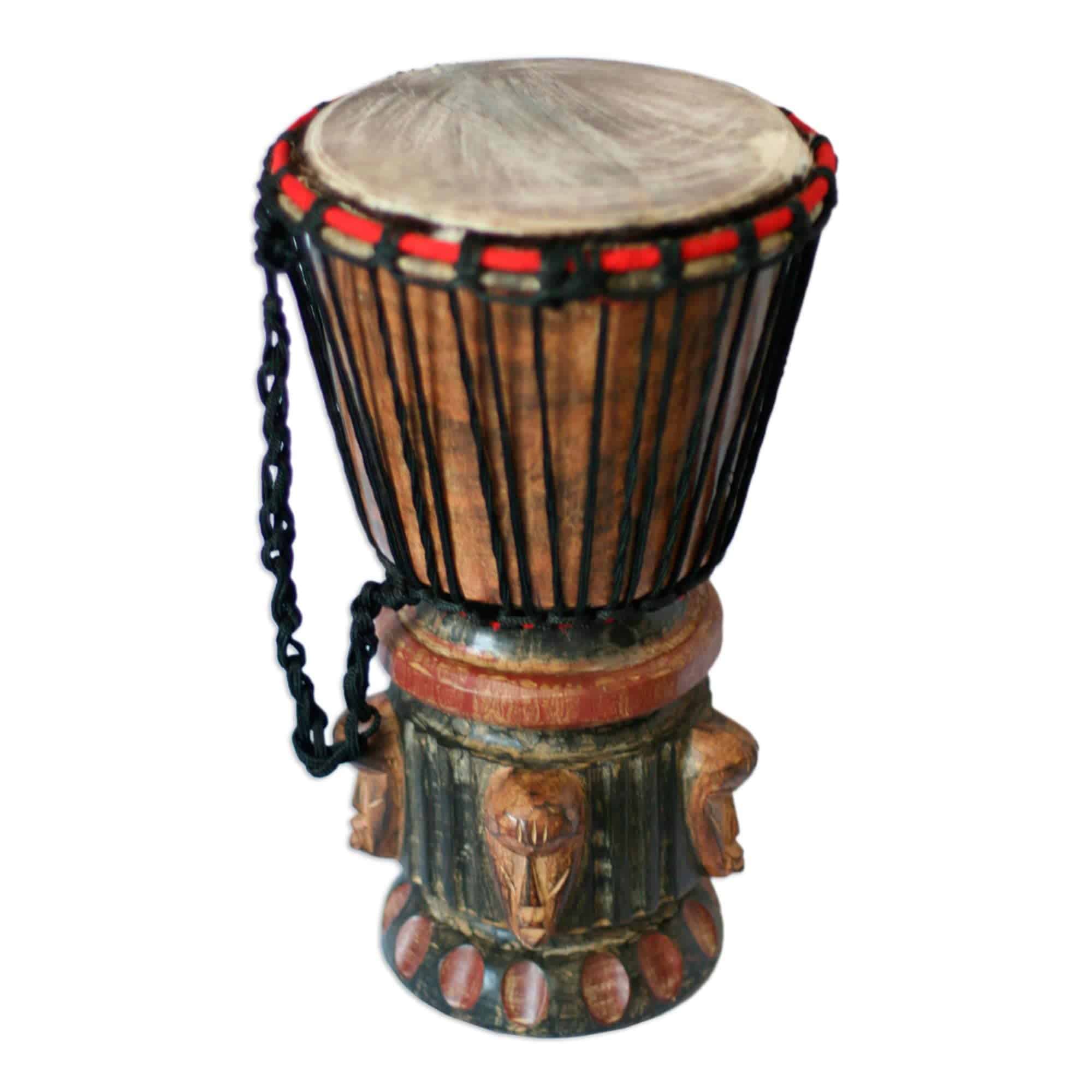 NOVICA Tambor Djembe de Madera Tallada a Mano con Piel de
