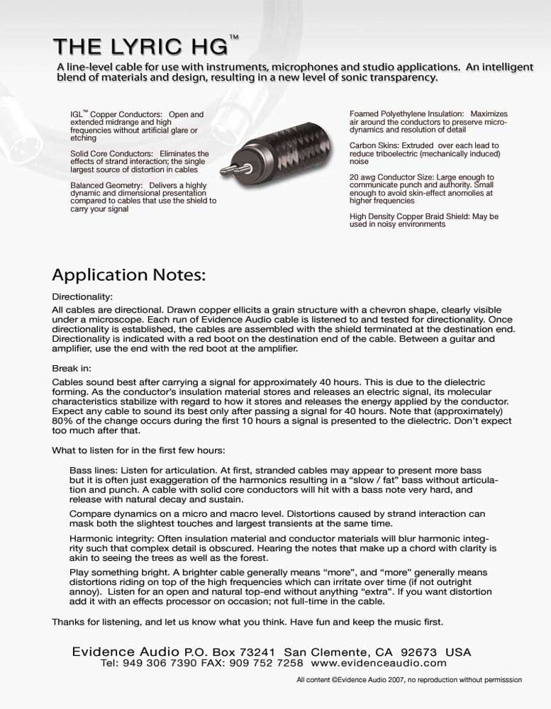 Cable Instrumento Evidence Audio The Lyric HG Derecha a - Imagen 4