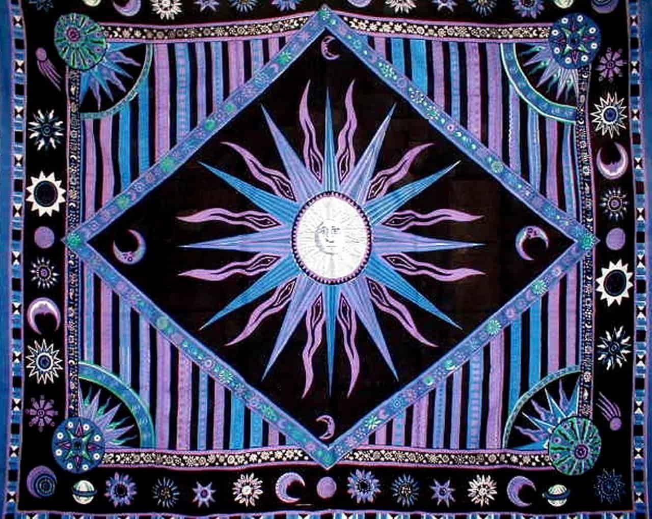 India Arts Celestial Tapiz Cubrecama de algodón para cama