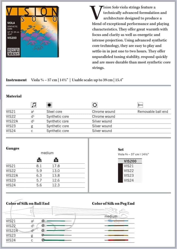 Juego de cuerdas para viola Thomastik-Infeld VIS200 Vision - Imagen 3