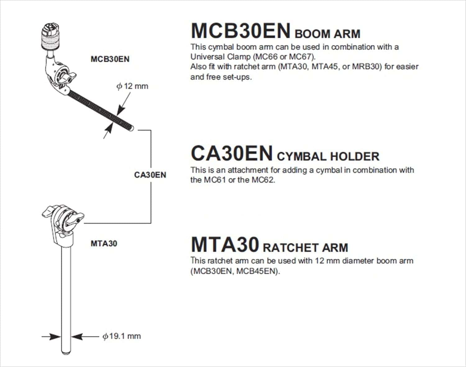 TAMA Soporte de Platillos, Varilla MCB30EN - Imagen 3