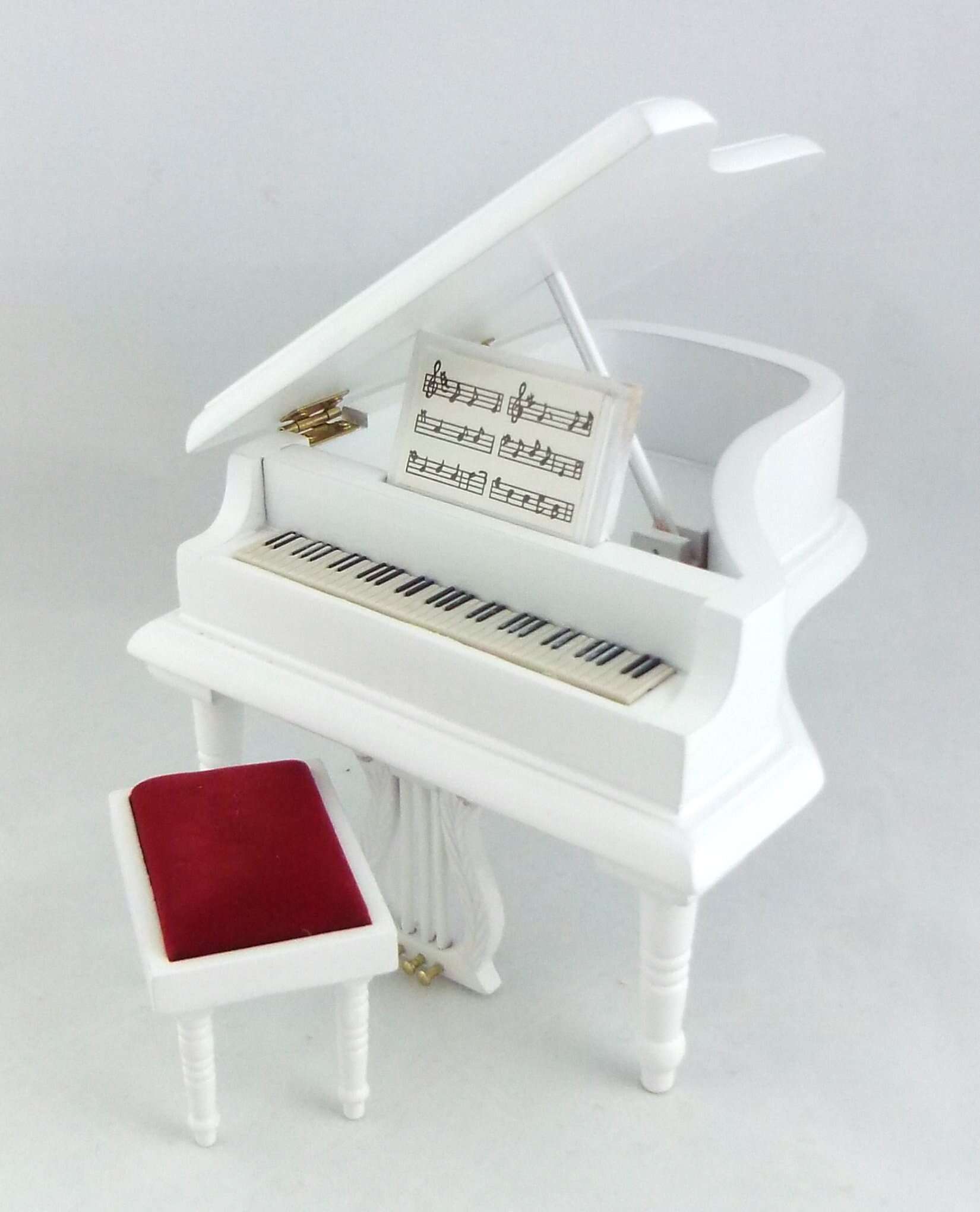 Piano en Miniatura Escala 1:12 Blanco con Banqueta #T5213 - Imagen 4