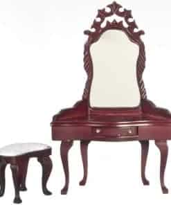 Mesa de Tocador de Caoba a Escala 1:12 con Set de Banqueta