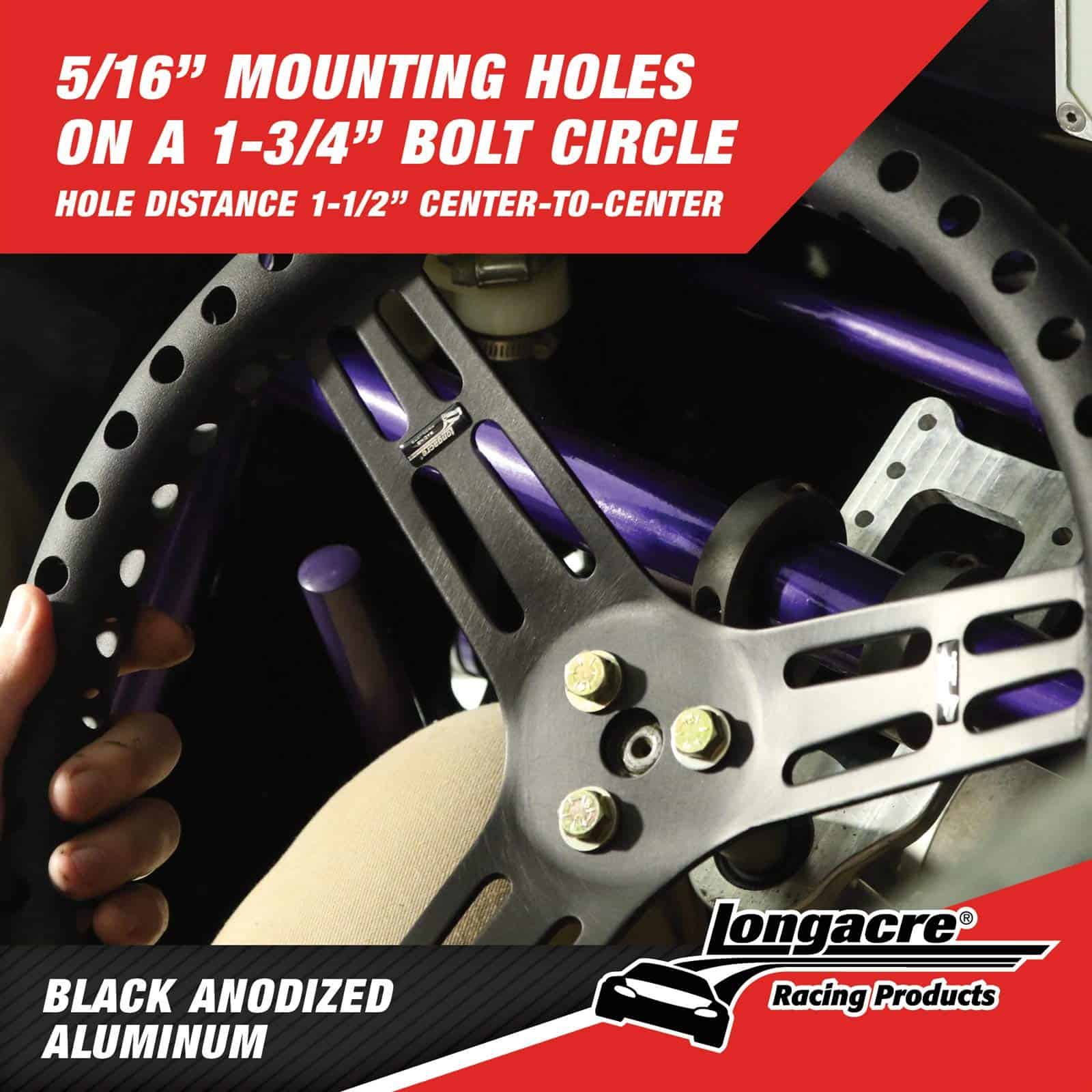 Volante de Aluminio Negro Perforado Longacre 52-56833 14", - Imagen 3