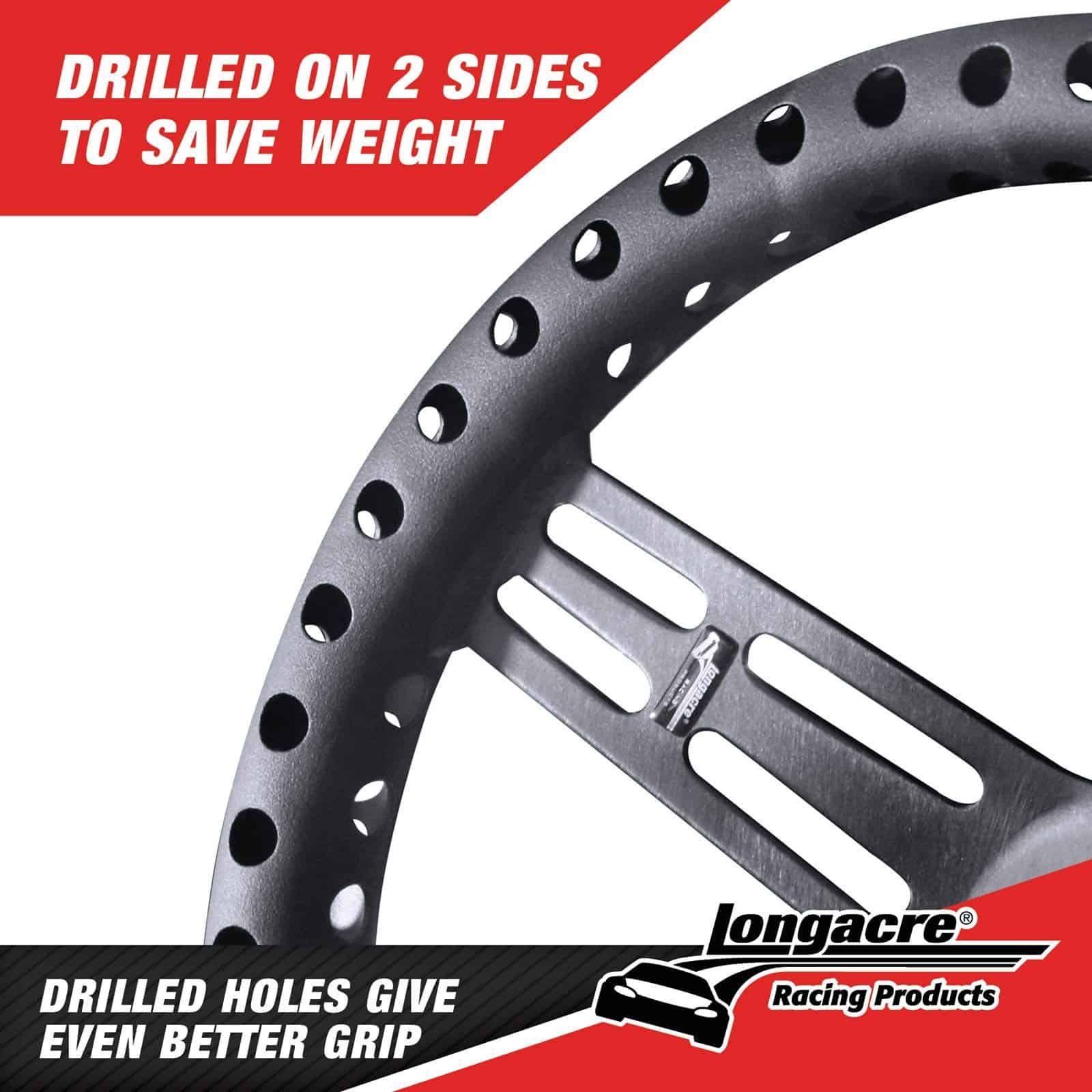 Volante de Aluminio Negro Perforado Longacre 52-56833 14", - Imagen 5