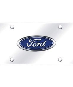 Placa de matrícula de acero cromado con logo azul de Ford