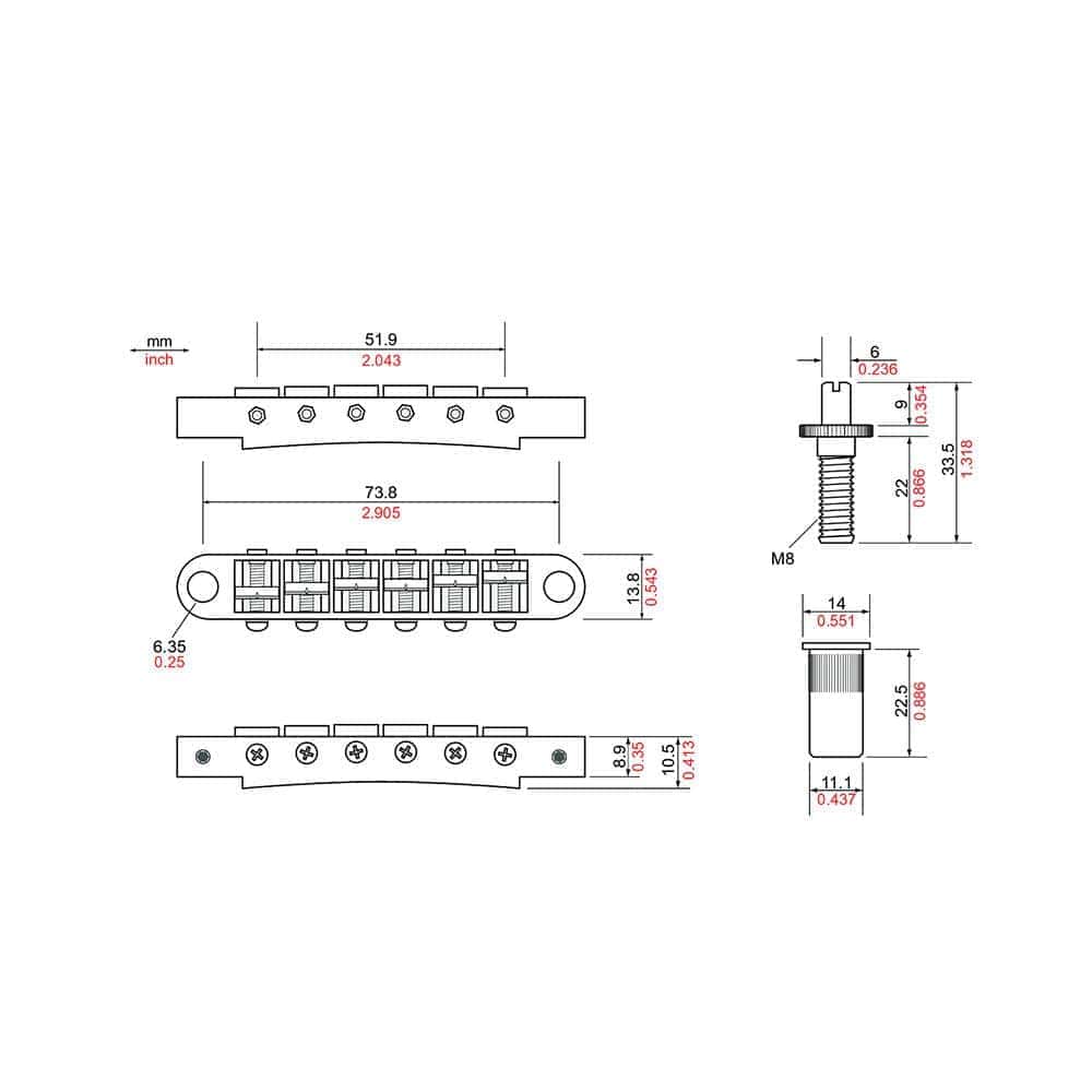 Puente Tune-O-Matic Locking Métrico TonePros (postes - Imagen 3