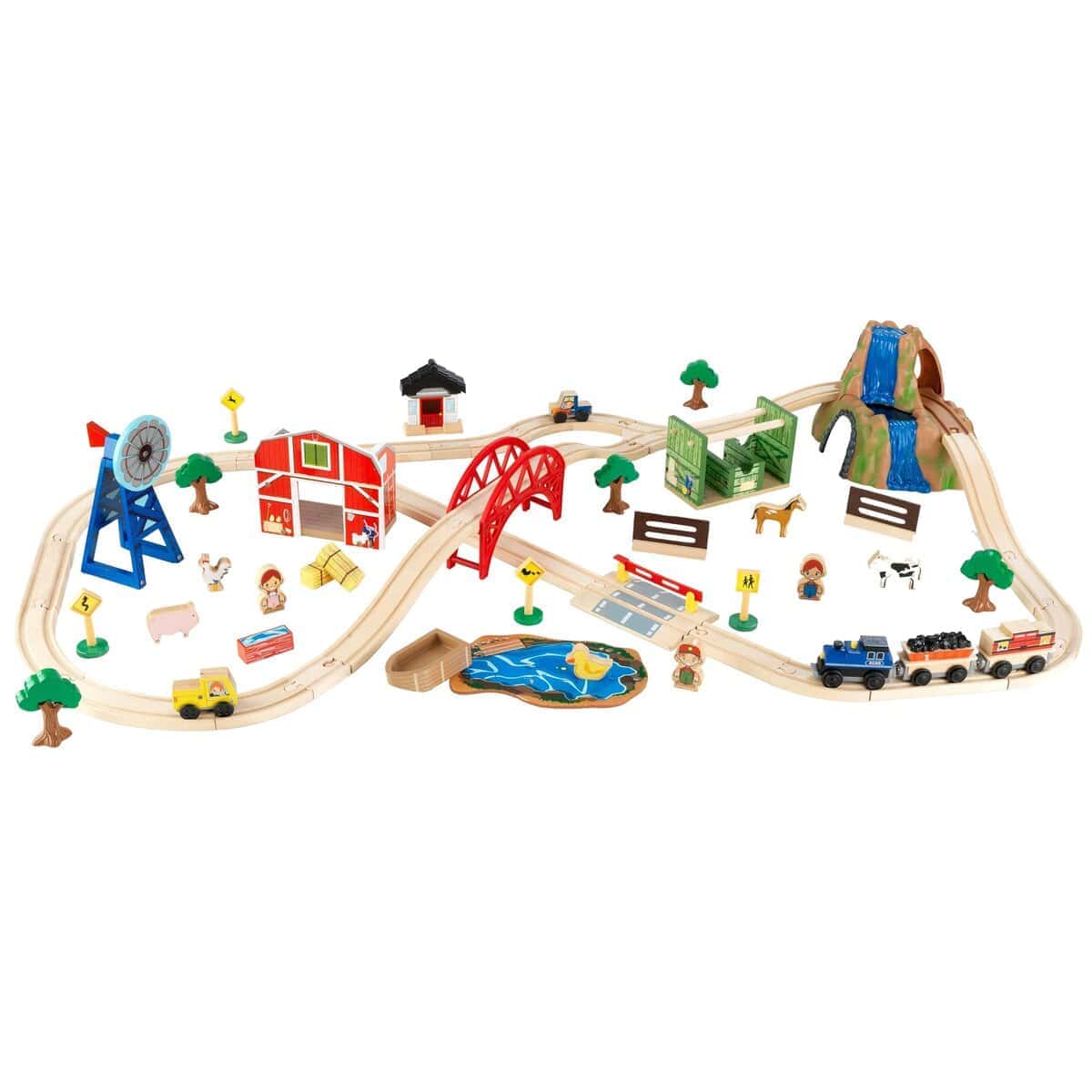 KidKraft Juego de Tren Rural de Madera con 75 Piezas, Set
